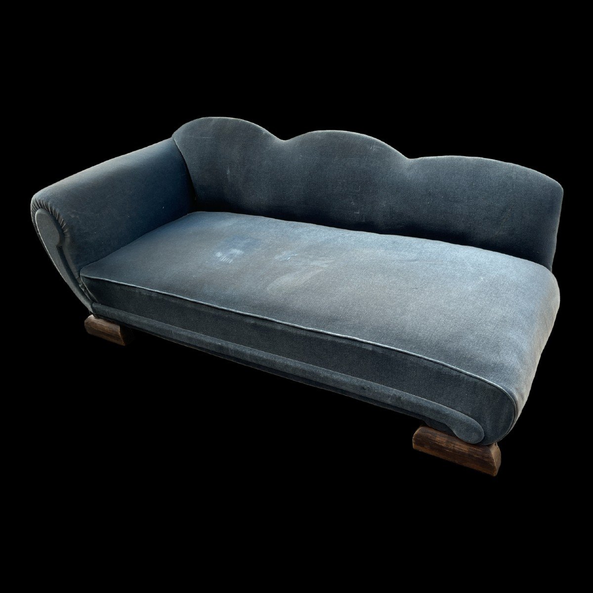 Récamier Meridian Chaise Longue Sofa Art Deco Ca 1930, Velvet Fabric To Clean Or Replace-photo-3